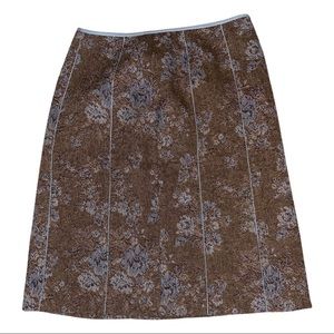 Ann Taylor Women's Size 0 - Beige & Blue Floral Tapestry Wool Blend A-Line Skirt